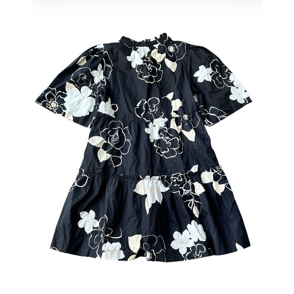 Sugarlips Dixie Split Neck Dress XS NWOT Black Taupe Floral Cotton Pockets Mini - Picture 7 of 7